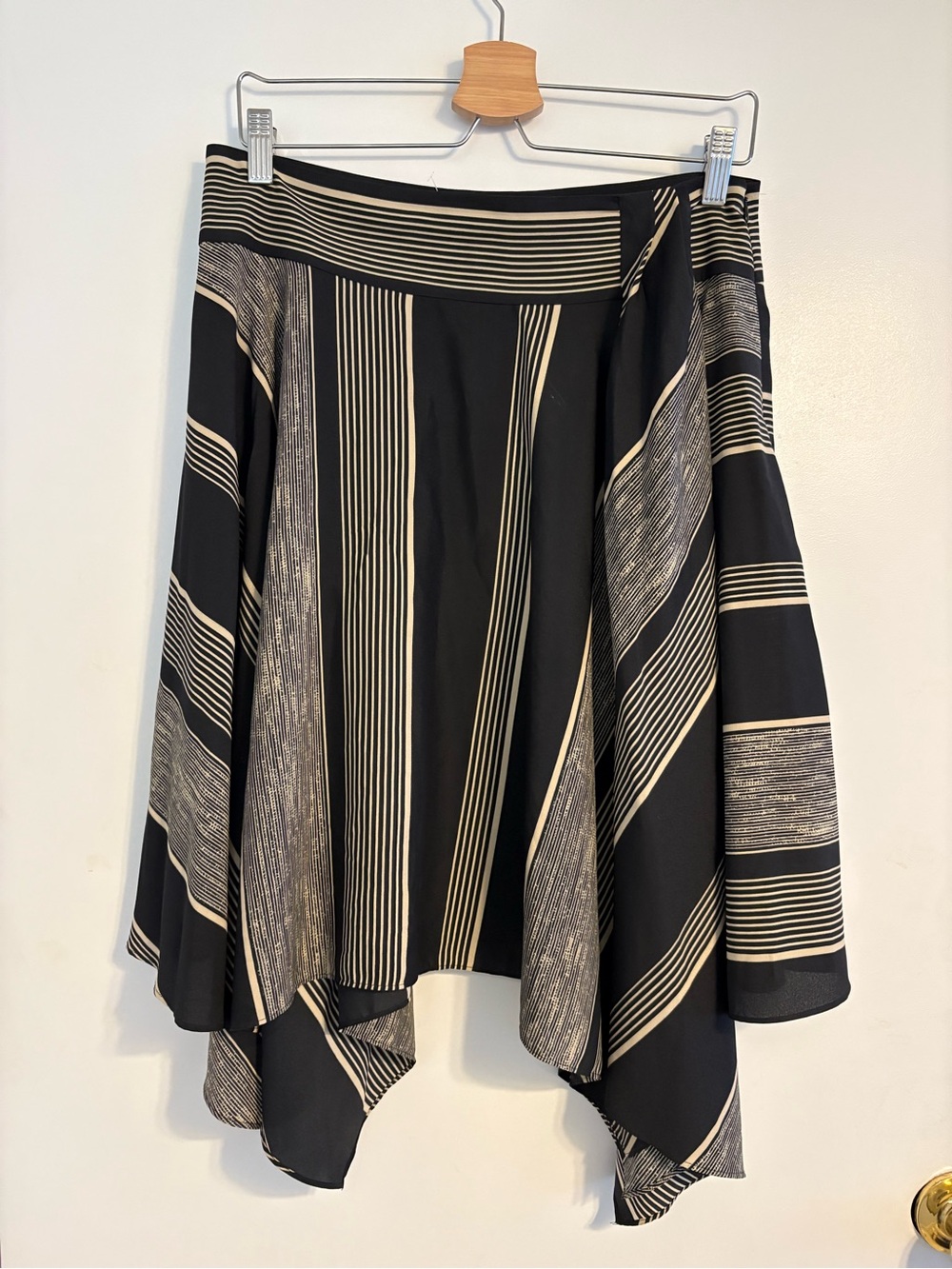 Halston Heritage Black and Cream Asymmetric Stripe Skirt